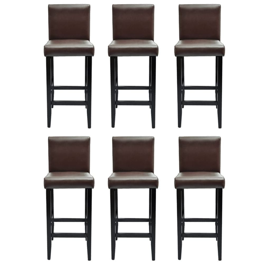 Vidaxl Barové stoličky 6 ks, tmavohnedé, umelá koža